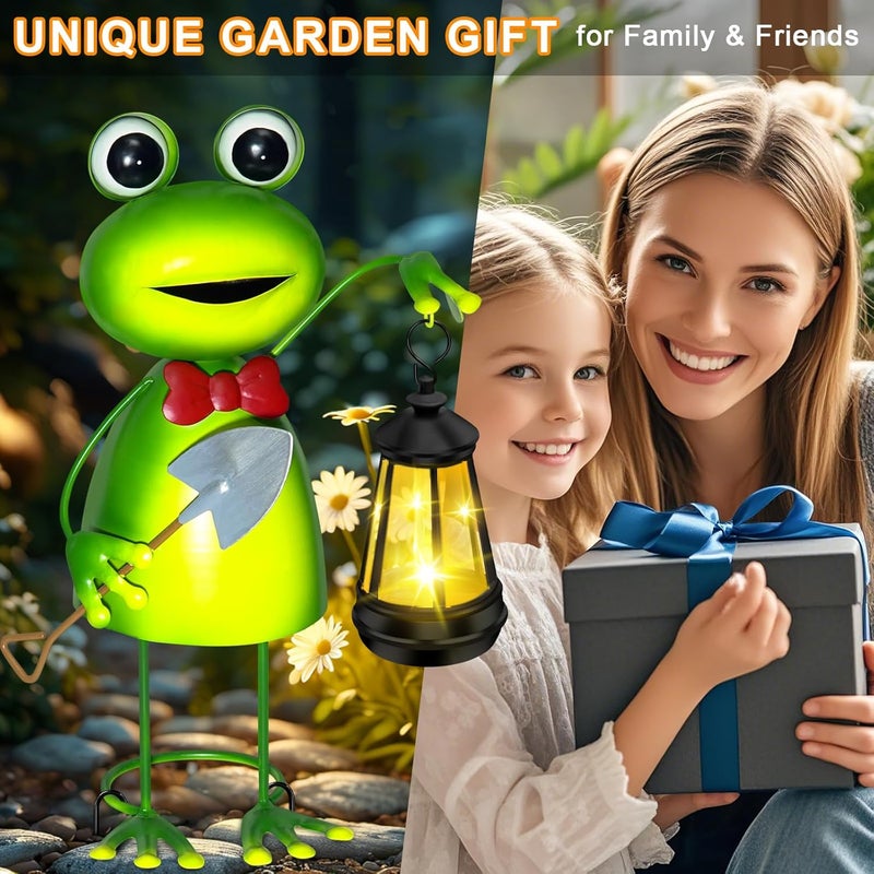EDOF Solar Garden Lights Frog Statue with Solar Lantern Lights,13.78in Tall Frog Decor Fairy Accessories,Birthday Gifts for Women Mom Grandma,Big Metal Decorative Stakes for Home decor,Patio,Porch,Yard Art - Image 4